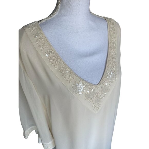 Badgley Miechka American Glamour Blouse Top Size XL Beaded Sequin Sheer Overlay - Picture 7 of 13